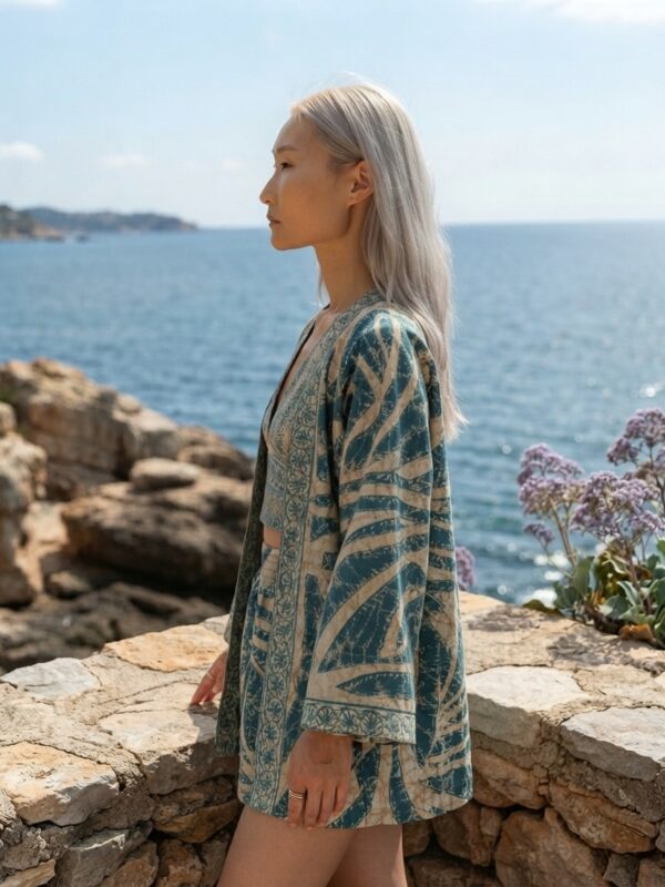 Etnik Bohem Kimono Bolero Şort Üçlü Set